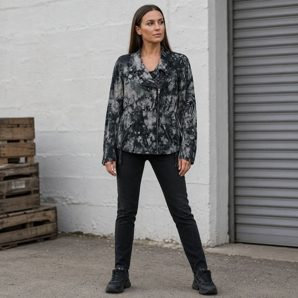 Marrakech Moto Jacket Womens M Black Grey Tie Dye Asym Zip Edgy Streetwear